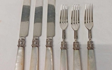 3 SILVER AND MOTHER OF PEARL FORKS & 3 SILVER & MOTHER OF PE...