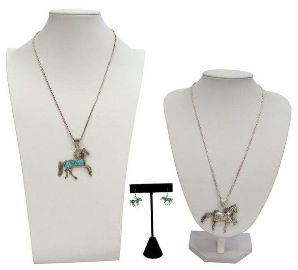 (3) STERLING SILVER HORSE NECKLACES & EARRINGS