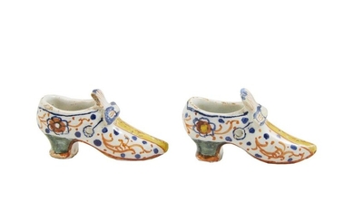 37-Delft: pair of very small shoes with buckles and high...
