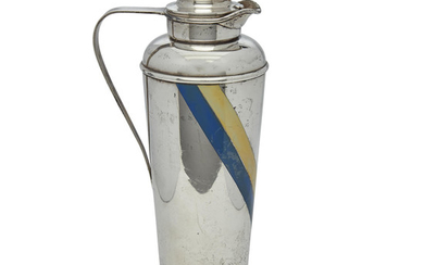 An American sterling silver and enamel cocktail shaker