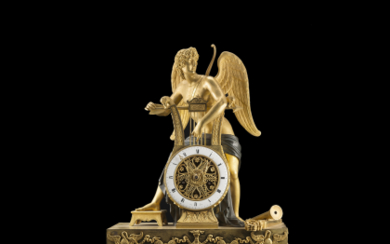 ANONYMOUS, Francia Ormolu mantel clock modelled with mythological figure First quarter 19th century Weekly wind movement, hour and half-hour strikes...