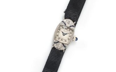 An Art Deco Platine, Diamond and Sapphire Wristwatch