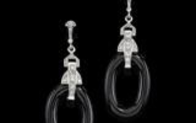 A pair of brilliant pendant earrings total weight c. 0.30 ct