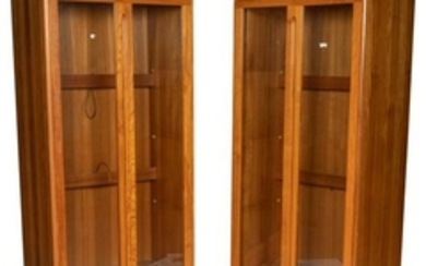 Danish Style Teak Curio Cabinets - Pair