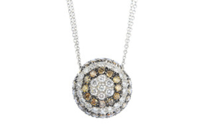 A diamond and 'coloured' diamond pendant, with chain. View more details