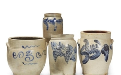 Four cobalt-decorated stoneware crocks Pennsylvania or Mid-Atlantic States, 19th...