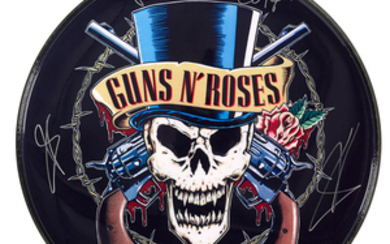 A Guns n Roses pictorial bass drum head, signed by Axl Rose, Slash and Matt Soren