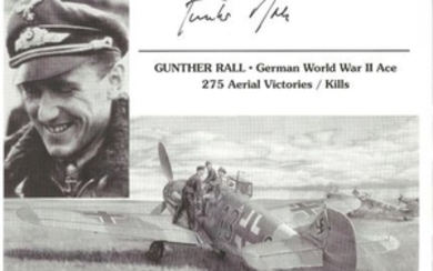 Gunter Rall KC WW2 Luftwaffe fighter ace 275 victories signed 10 x 8 b/w montage photo. Good Condition. All signed pieces...