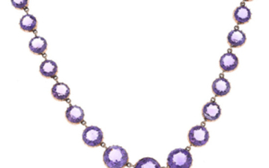 A late 19th century gold amethyst necklace.