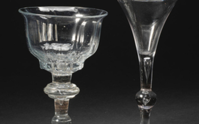 A light baluster wine glass and a baluster sweetmeat glass, circa 1730-40