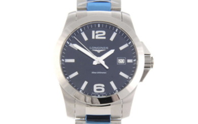LONGINES - a gentleman's stainless steel Conquest bracelet watch.