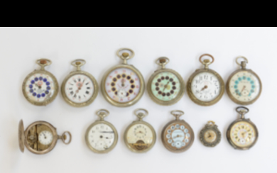 Lotto composto da dodici orologi da tasca, alcuni con cassa in argento, misure e manifatture diverse (difetti e mancanze)