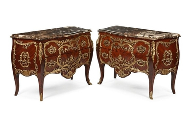 A Pair of Louis XV Style Gilt Bronze Mounted Commodes