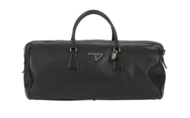 Prada Black Saffiano Duffel Bag, silver tone hardware
