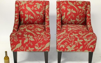 Pair of red upholstered slipper chairs