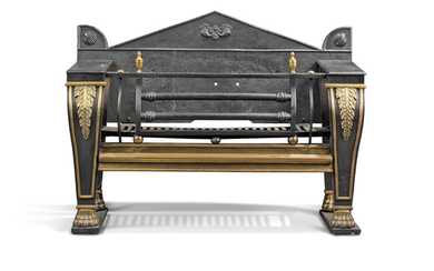 A REGENCY CAST-IRON AND BRASS-MOUNTED FIRE GRATE, EARLY 19TH CENTURY, AFTER THE DESIGN BY GEORGE BULLOCK
