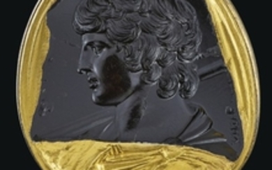 A ROMAN BLACK CHALCEDONY INTAGLIO PORTRAIT OF ANTINOUS, CIRCA 130-138 A.D.