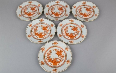 Set of Six Herend Indian Basket Rust Orange Dessert