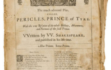 Shakespeare (William) The much admired Play, called, Pericles, Prince of Tyre, from the third folio, 1664; and some leaves from the 2nd folio (27 leaves)