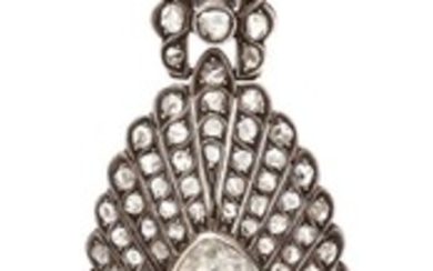 * A Silver Topped Gold and Diamond Fringe Pendant