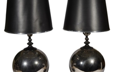 A pair of silvered ball lamps 20th century H:...