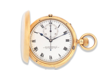 Sir John Bennett, 65 & 64 Cheapside, London. A good 18K gold keyless wind chronograph quarter repeating full hunter pocket watch