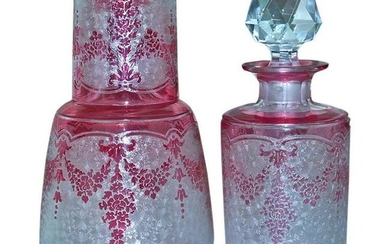 VAL ST. LAMBERT 1910 - 5-pc. Cameo Cranberry Glass