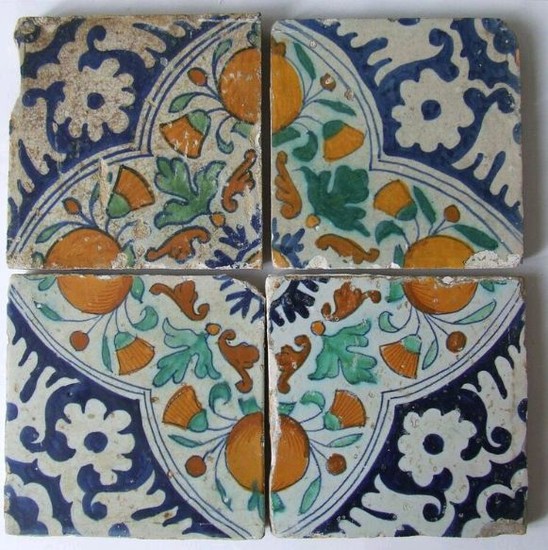 4 Colored Ornament tiles as 4-Pass - Ceramic