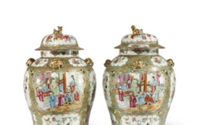 A PAIR OF CHINESE CANTON FAMILLE ROSE BALUSTER VAS…