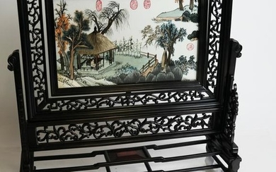 Chinese Reticulated Scenic Revolving Table Screen