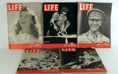 5 LIFE MAGAZINES 1943 - 1945
