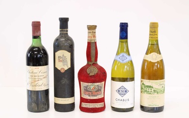 5 bottles Mixed Lot Fine Chablis, Claret, Rivaner and Cherry Marnier Liqueur