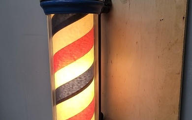 50's Barbershop wall mount Barber's Pole light, glass tube with polished metal top and base with