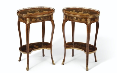 A PAIR OF LATE LOUIS XV ORMOLU-MOUNTED TULIPWOOD AND MARQUETRY OCCASIONAL TABLES, IN THE MANNER OF CHARLES TOPINO, THIRD QUARTER 18TH CENTURY