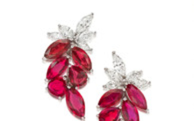 A Pair of Ruby and Diamond Earrings