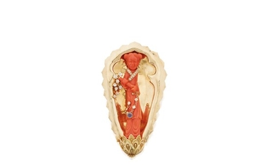Gold, Coral, Diamond and Sapphire Brooch, Cartier