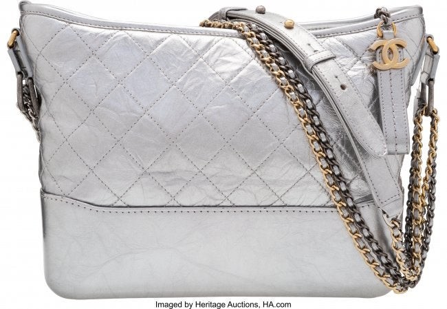 58237: Chanel Silver Quilted Aged Calfskin Leather Medi