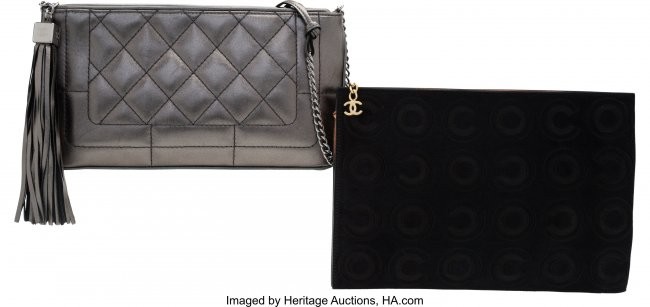 58337: Chanel Set of Two: Silver Quilted Shoulder Bag &