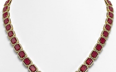 58.59 ctw Ruby & Diamond Micro Pave Halo Necklace 10k Yellow Gold