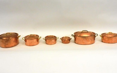 (6) Vintage French copper cocottes or dutch ovens
