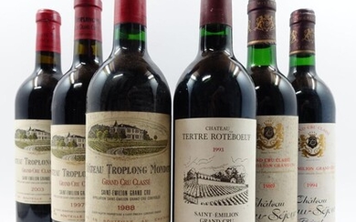 6 bouteilles 1 bt : CHÂTEAU TROPLONG MONDOT 2003 1er GCC (B) Saint Emilion (étiquette fanée)