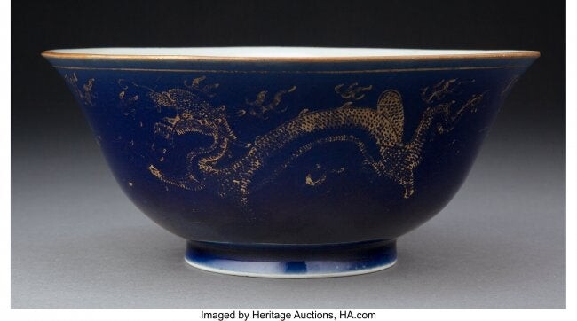 67137: A Chinese Partial Gilt Blue Glazed Porcelain Bow