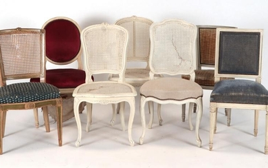 7 MISMATCHED FRENCH SIDE CHAIRS IN LOUIS STYLES