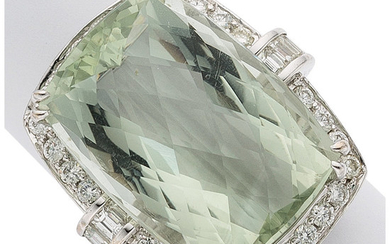 Prasiolite, Diamond, White Gold Ring The ring features a...