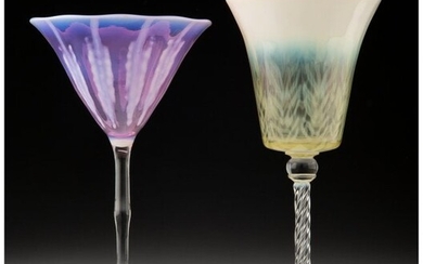 79037: Two Tiffany Studios Pastille Glass Goblets, circ