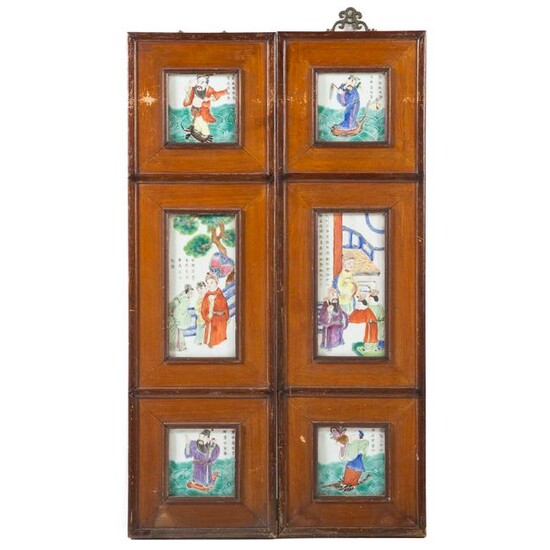 Six Chinese Porcelain Plaques Set In Wood Frames
