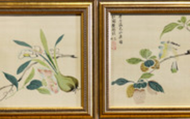 (lot of 4) Chinese Framed Prints, Birds-and-Flowers