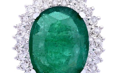 9.30 Carat Natural Emerald 14K Solid White Gold Diamond Ring