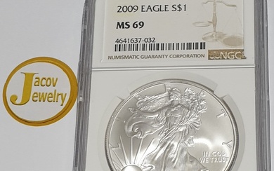 999 American Eagle pure silver coin graded NGC MS 69...
