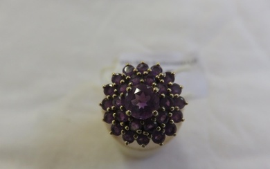 9ct. Gold Amethyst Cluster Dress Ring